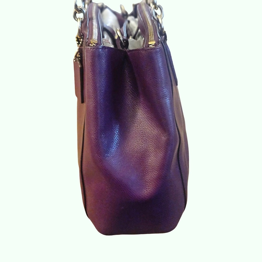 Coach Minetta Crossgrain Leather Tote Bag Plum Purple Gold Hardware Handbag - Picture 2 of 12